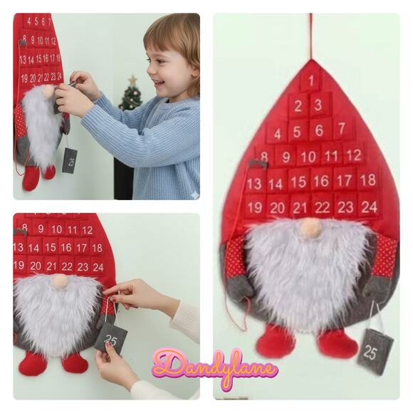 Santa Claus 3D Felt Hanging Advent Countdown Calendar Red - Picture 1 of 6